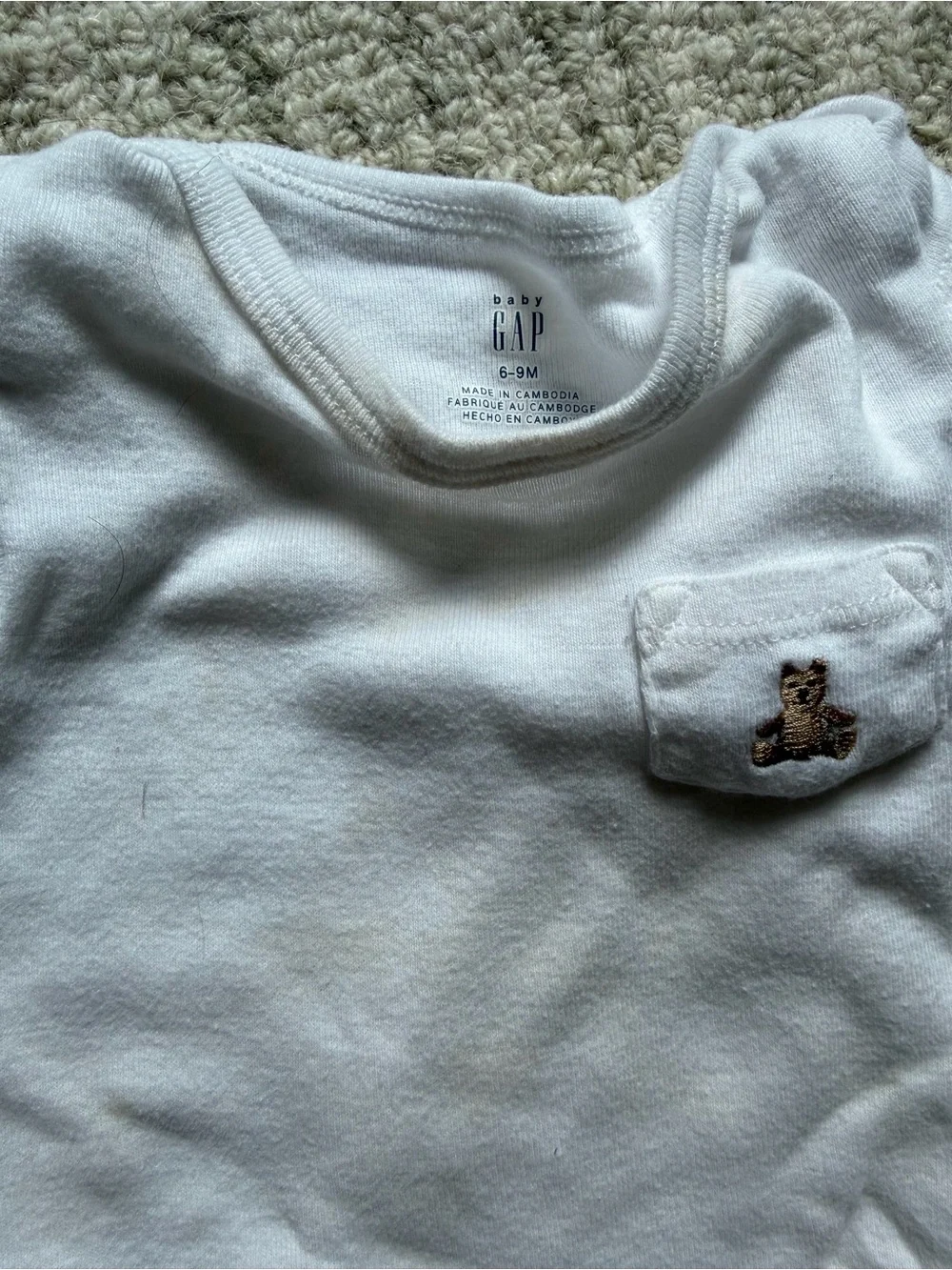 GAP, H&M & Old Navy Baby One-Piece Bodysuits in White, Navy, and Sage Green